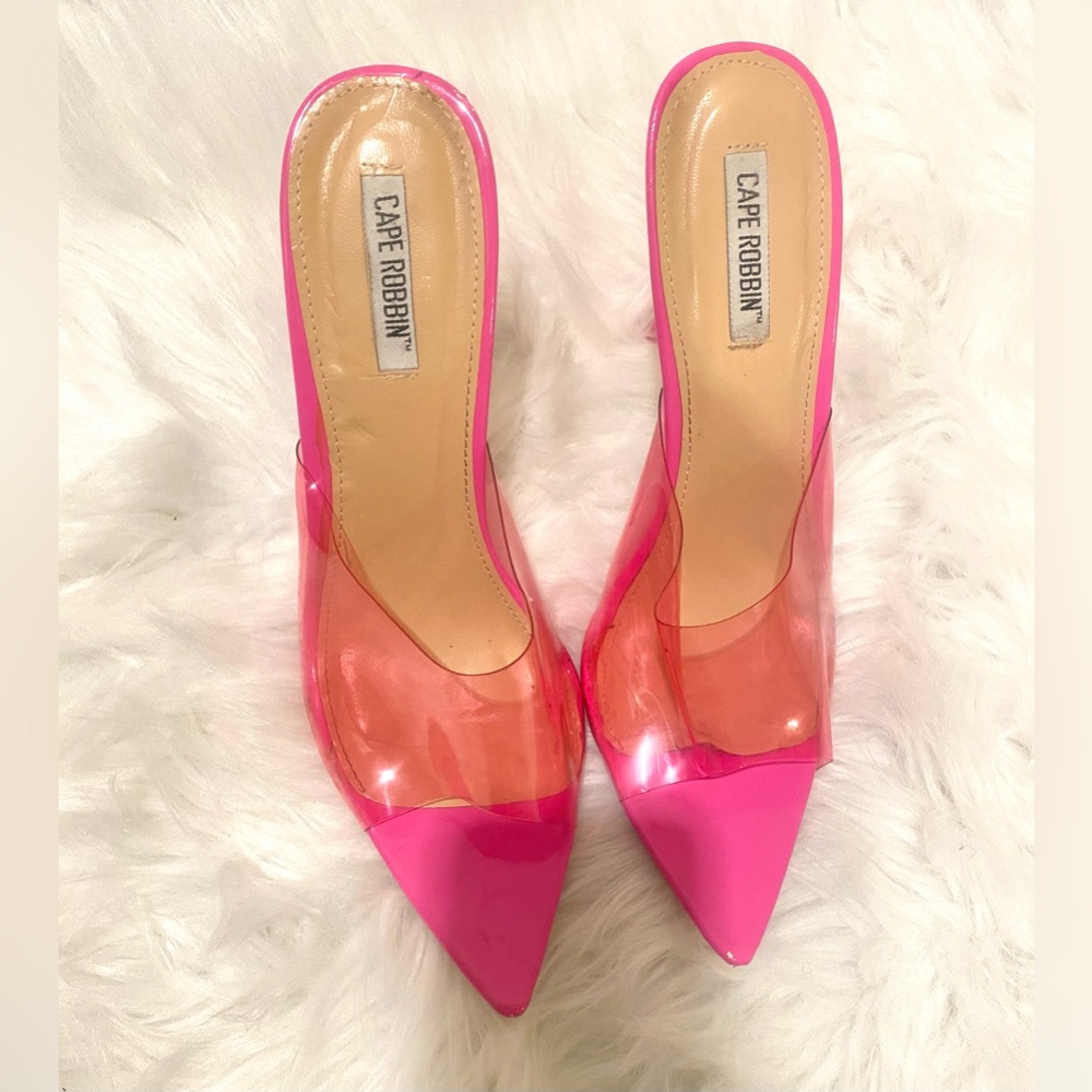 Clear high heel shoes